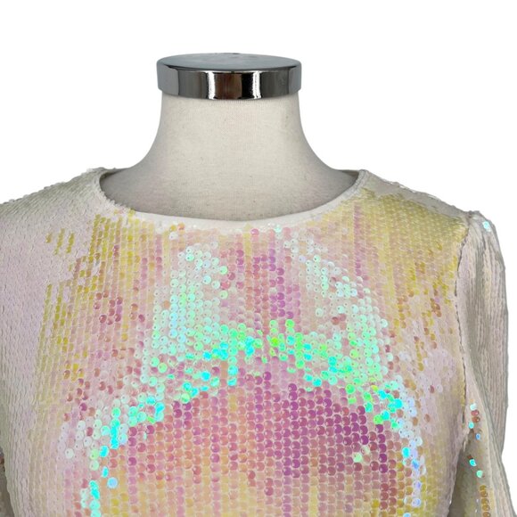 Allegra K Iridescent Sequin Long Sleeve Mini Dress White Size Medium NWT - Picture 3 of 15